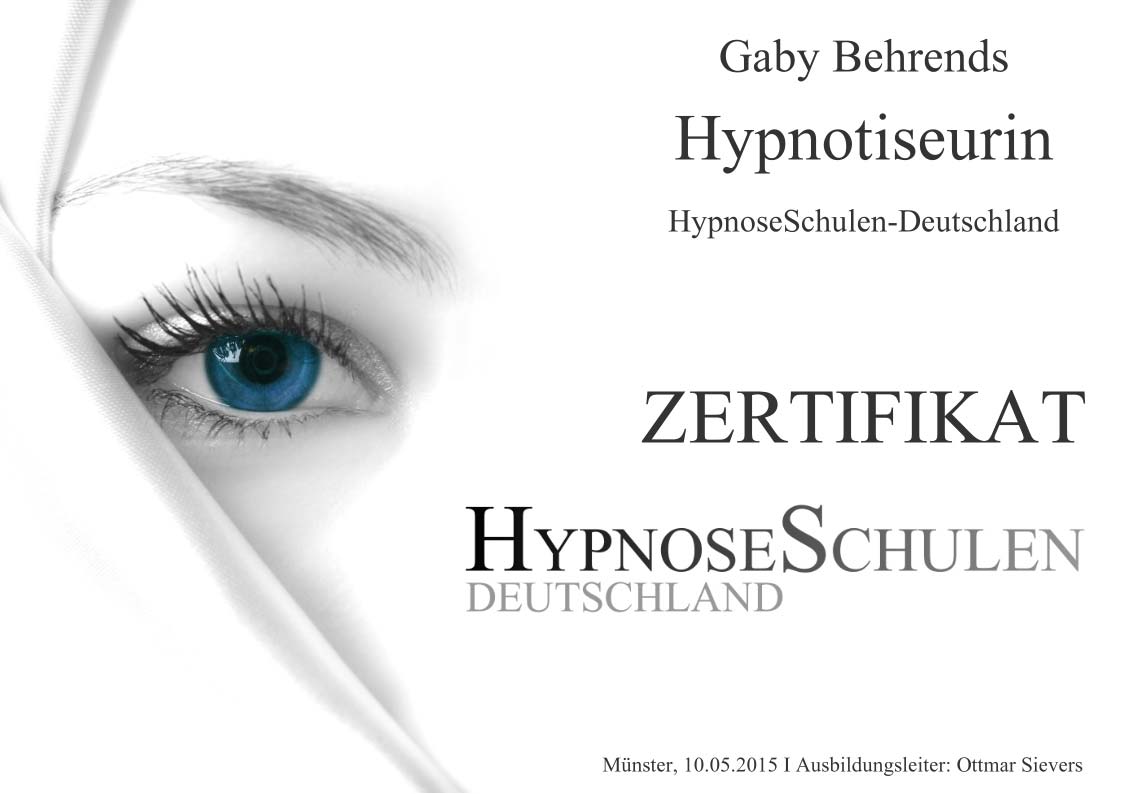 Zertifikat: Hypnotiseurin-HypnoseSchulen-Deutschland
